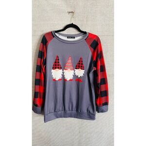 Noracora Womens Christmas Gnome Sweatshirt Grey Buffalo Plaid Raglan Sleeve M
